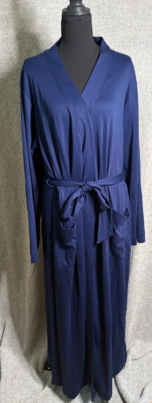 Lands’ End XL Blue 100% Cotton Long Wrap Robe Belted